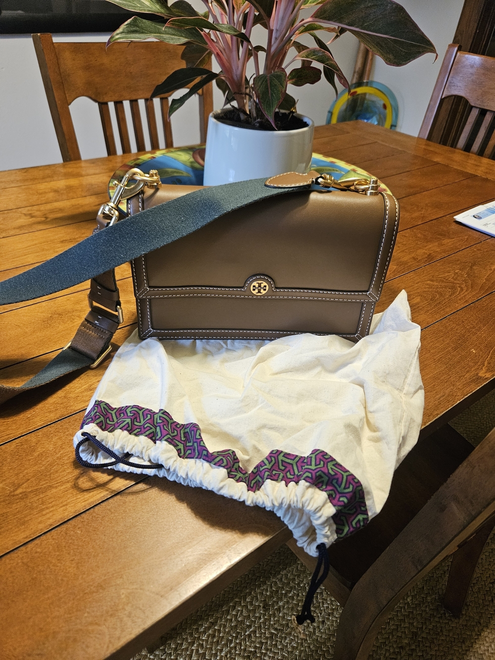 Tory Burch T Monogram Leather Shoulder Bag with Adjustable Strap